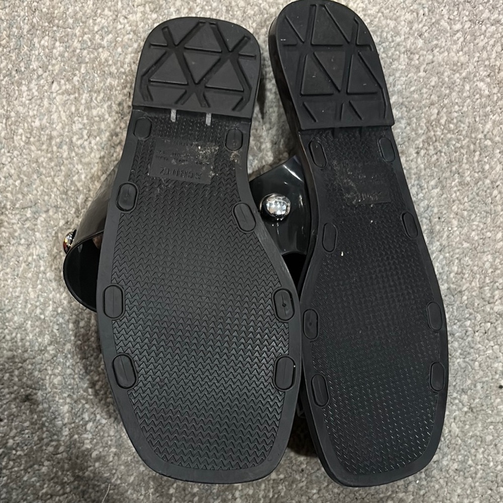 Schutz Black Slide Sandals with Silver Accents - Picture 3 of 4